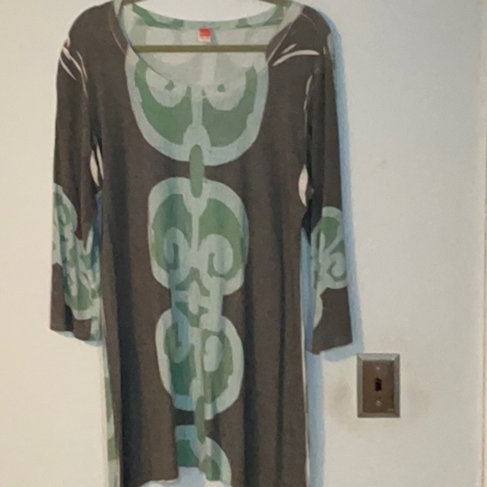 Before & Again Whimsy Rose Green and Gray Women's Tunic